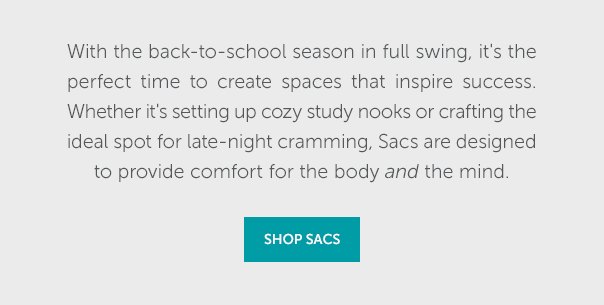 With the back-to-school season in full swing, it's the perfect time to create spaces that inspire success. Whether it's setting up cozy study nooks or crafting the ideal spot for late-night cramming. Sacs are designed to provide comfort for the body and the minde. SHOP SACS >>