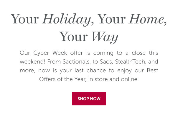 Our Cyber Week offer is coming to a close this weekend! From Sactionals, to Sacs, StealthTech, and more, now is your last chance to enjoy our Best Offers of the Year, in store and online. | SHOP NOW >>