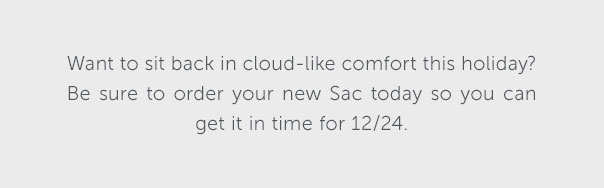 Want to sit back in cloud-like comfort this holiday? Be sure to order your new Sac today so you can get it in time for 12/24.