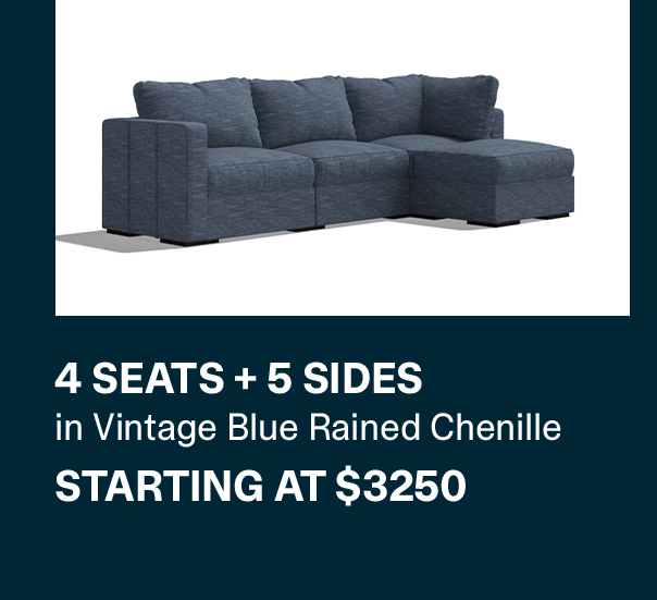 4 SEATS + 5 SIDES in Vintage Blue Rained Chenille